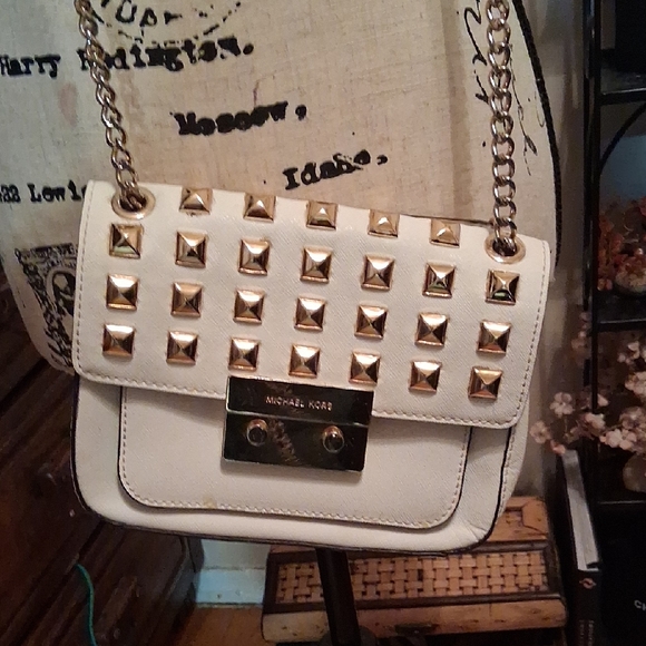 MICHAEL Michael Kors Handbags - Michael Kors Sloan Cream Crossbody Bag with Gold Studs